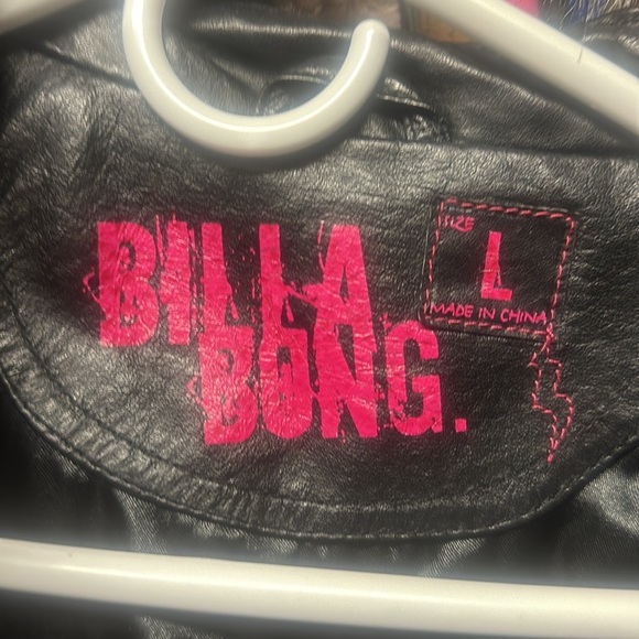 Billabong black real leather Moto motorcycle jacket L large quilted detail - Picture 4 of 4